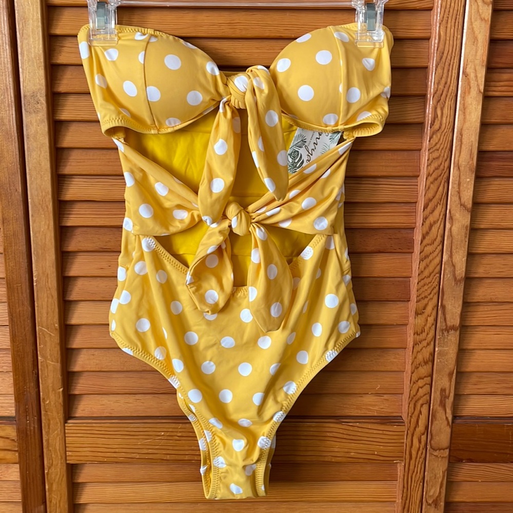 Tie-front polka dot one-piece swimsuit